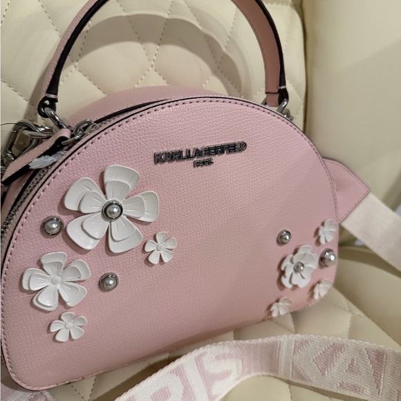 Karl Lagerfeld Light Pink Crossbody Bag with White Floral Accents - Picture 2 of 4